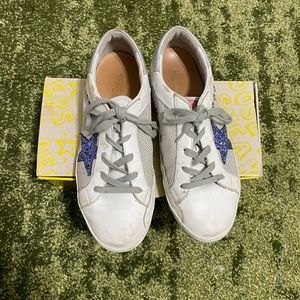 Golden goose superstar net glitter sneaker womens size 40 silver white blue